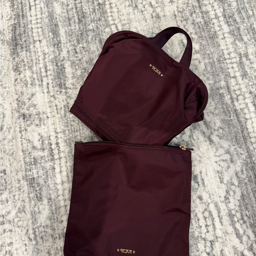 Tumi Just in Case Deep Red/Purple Backpack and Pouch - Picture 4 of 9